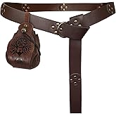 HiiFeuer Medieval O Ring Belt with Portable Drawstring Pouch, Retro Renaissance Faux Leather Belt and Purse Set for Ren Faire