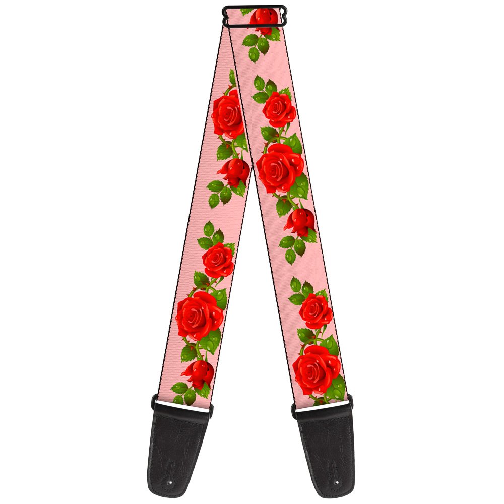 Buckle-Down GS-W31854 Guitar Strap - Rose Trio/Leaves Pink - 2" Wide - 29-54" Length