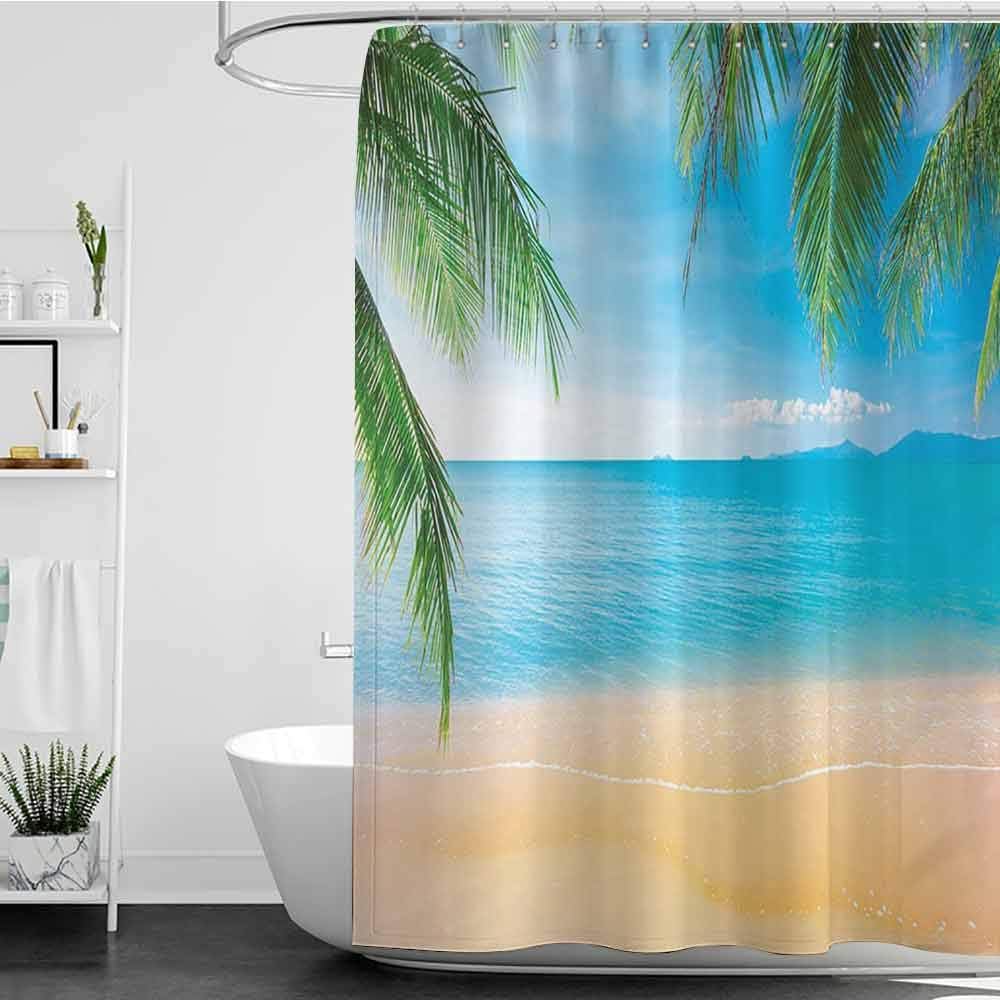 homecoco Shower Curtains African Print Beach Themed Decor,Exotic Lagoon Sand Sea Ocean Paradise