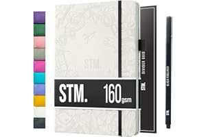 A5 Bullet Dotted Journal Notebook by STM | Thick Bleedproof 160gsm Paper, 150 Pages | Lay Flat Vegan Leather Hardcover | 2 Bo