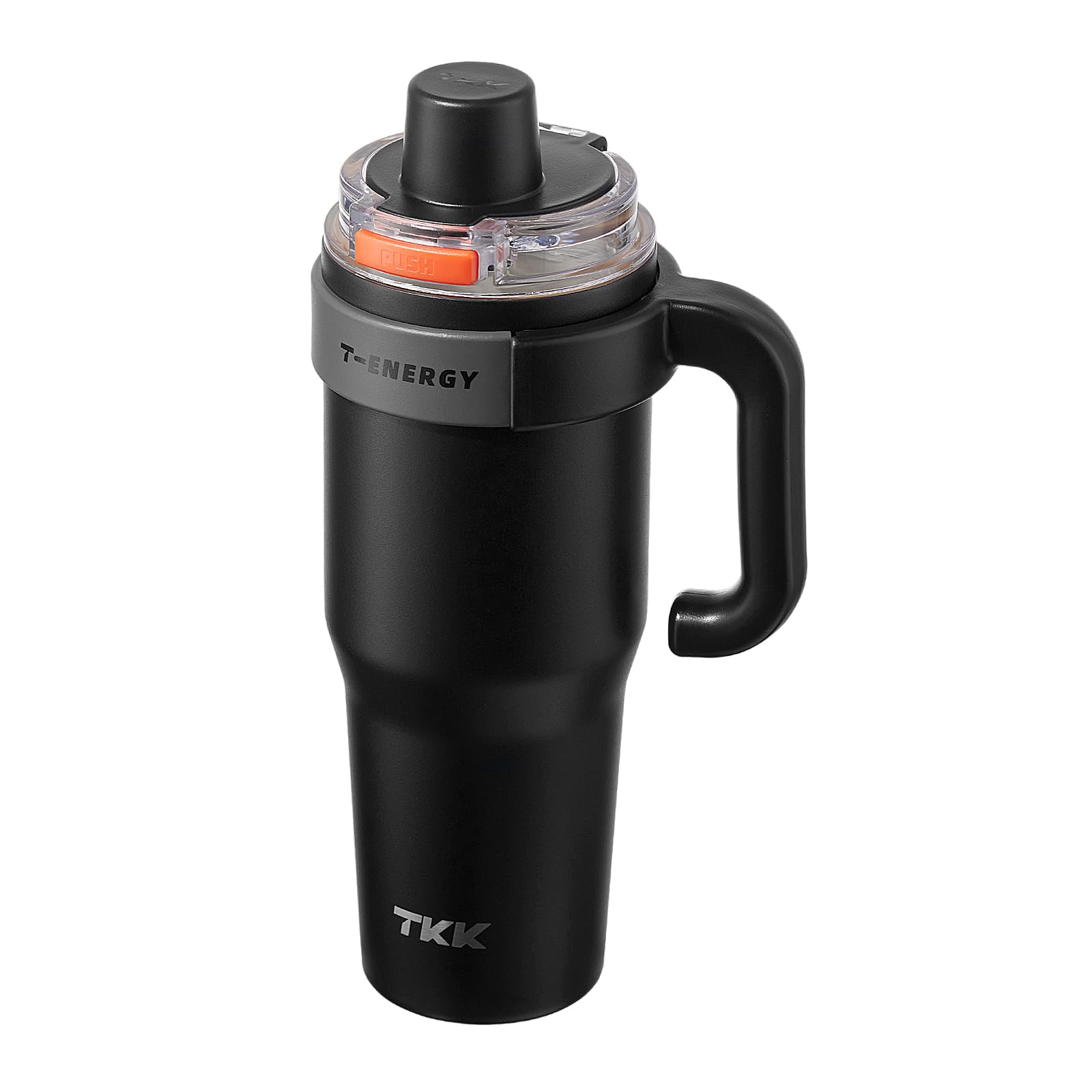 Photo 1 of **HAS SCRATCHES** TKK 40 oz Insulated Tumblers with Handle and Straw, Stainless Steel Travel Mug with Ceramic Coating, Leak Proof Double Walled Iced Coffee Cup with Strainer for Hot & Cold Drinks, Black