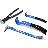 SHALL 4-Piece Pry Bar Set, 12-Inch Cats Paw Nail Puller, 10-Inch &amp; 7.5-Inch Flat Claw Pry Bars, 8-Inch End Cutting Pliers, Utility Wonder Crowbar, Nail Remover Tool for Baseboard, Floor, Nails Removal