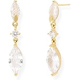 Sonateomber Gold Rhinestone Drop Dangle Earrings for Women, Elegant Marquise Leaf Crystal Bridal Earings Prom Wedding Fashion Jewelry Gift