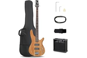 Ktaxon 4 String Electric Bass Guitar, Full Size Standard Right Handed Rosewood Fingerboard Beginner Kit with Cable Wrench Too