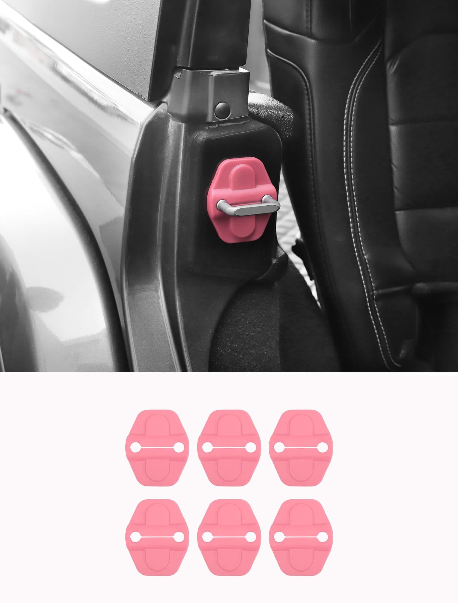 Photo 1 of Savadicar Pink Interior Accessories - Door & Tailgate Latch Striker Trim Set for 2018-Present Jeep Wrangler JL JLU 4XE & Gladiator JT - Solid Color Interior Decor Upgrade Option, 6-Piece