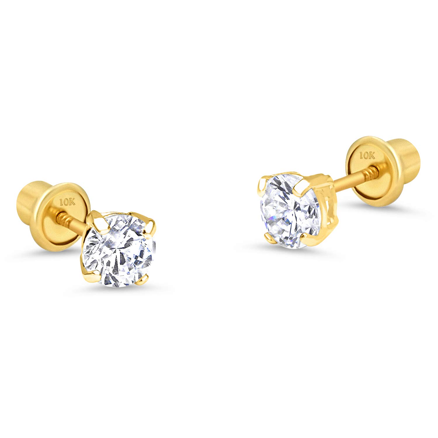 10k Yellow Gold 4mm Basket Round CZ Cubic Zirconia