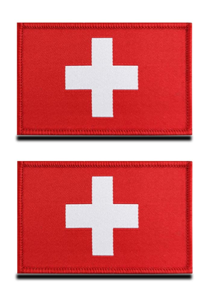 Zcketo 2 PCS Swiss Confederation Switzerland Flag Patch Hook and Loop Embroidered National Emblem for Football Billiards Team Work Clothes Jersey Backpack Caps Travel Tactical Military — image 1