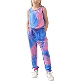 GORLYA Girl's Sleeveless Solid Casual Jumpsuit Rompers Harem Pants Outfits for 4-14T