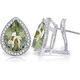 Galaxy Gold GG 14k Solid Gold French Clips Earring Diamonds Pear Shaped Green Amethysts