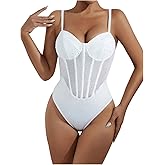 SweatyRocks Women's Corset Bodysuit Mesh Sheer Sleeveless Cami Jumpsuit Shirts Tops