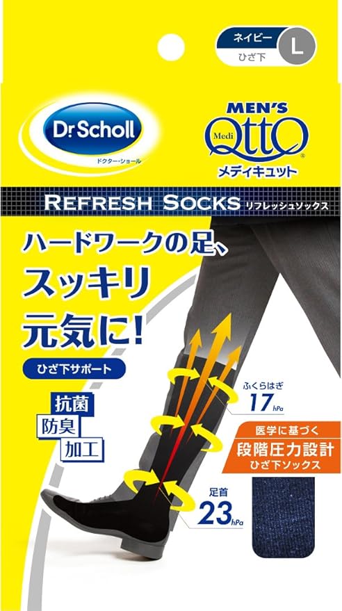 Amazon メンズメディキュット リフレッシュソックス ネイビー L メディキュット 着圧ストッキング
