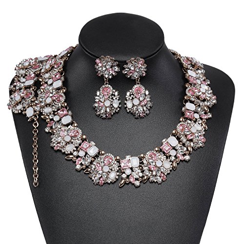 Holylove Light Pink Retro Style Statement Necklace Bracelet Earrings for Women Novelty Jewelry Set 1 with Gift Box-light pink 3pcs