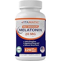 Vitamatic Melatonin 20mg Tablets | Vegetarian, Non-GMO, Gluten Free | HIGH Potency 20 MG | Natural Berry Flavor |