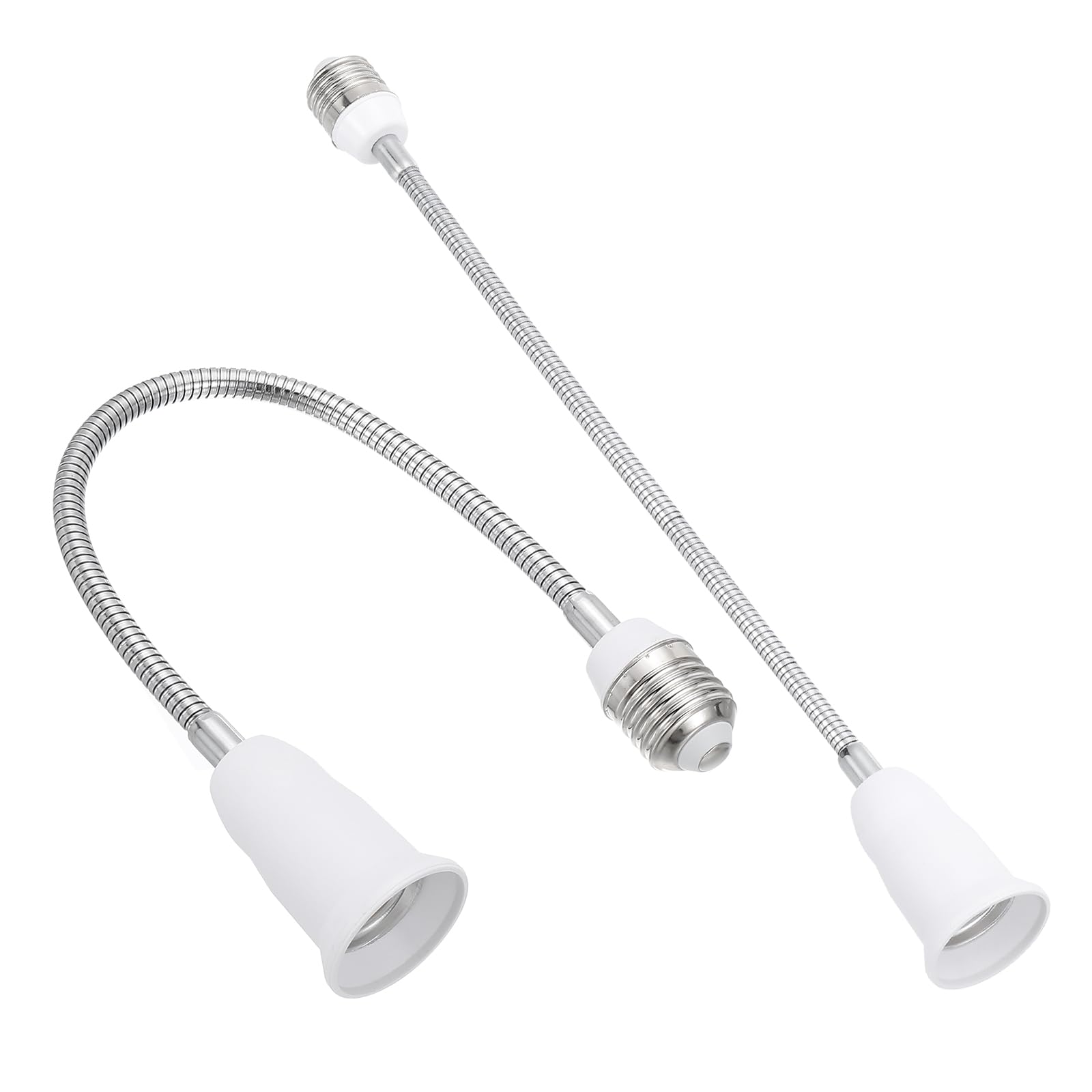 PATIKIL 15.7 Inch E26/E27 Light Socket Extender, 2 Pcs Flexible Bulb Socket Extension Adjustable Bulb Extender Adapter for Medium Screw Base Home Lamps, White