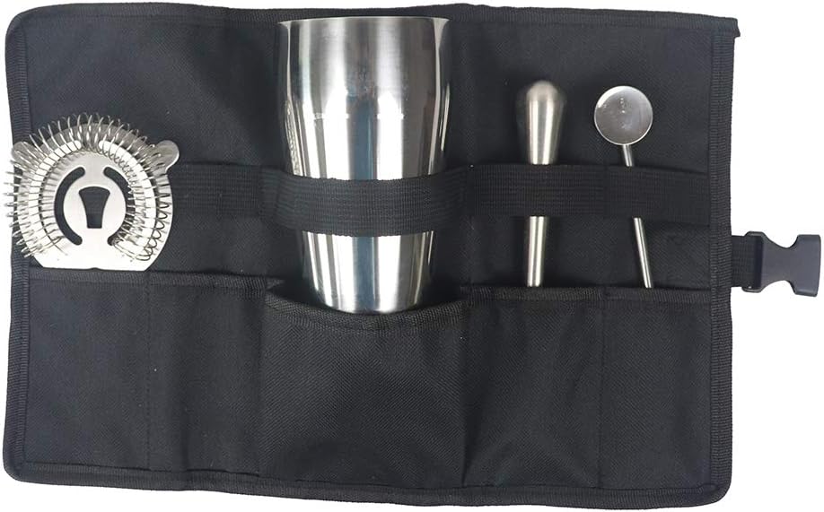 TUYU Bartender Kit Roll, Bar & Wine Tools Bag, Cocktail Set Roll Up Organizer Bag, Shaker, Bar Blade, Jigger, Wood Muddler, Strainer, Spoon Pouch Holder TYDB409