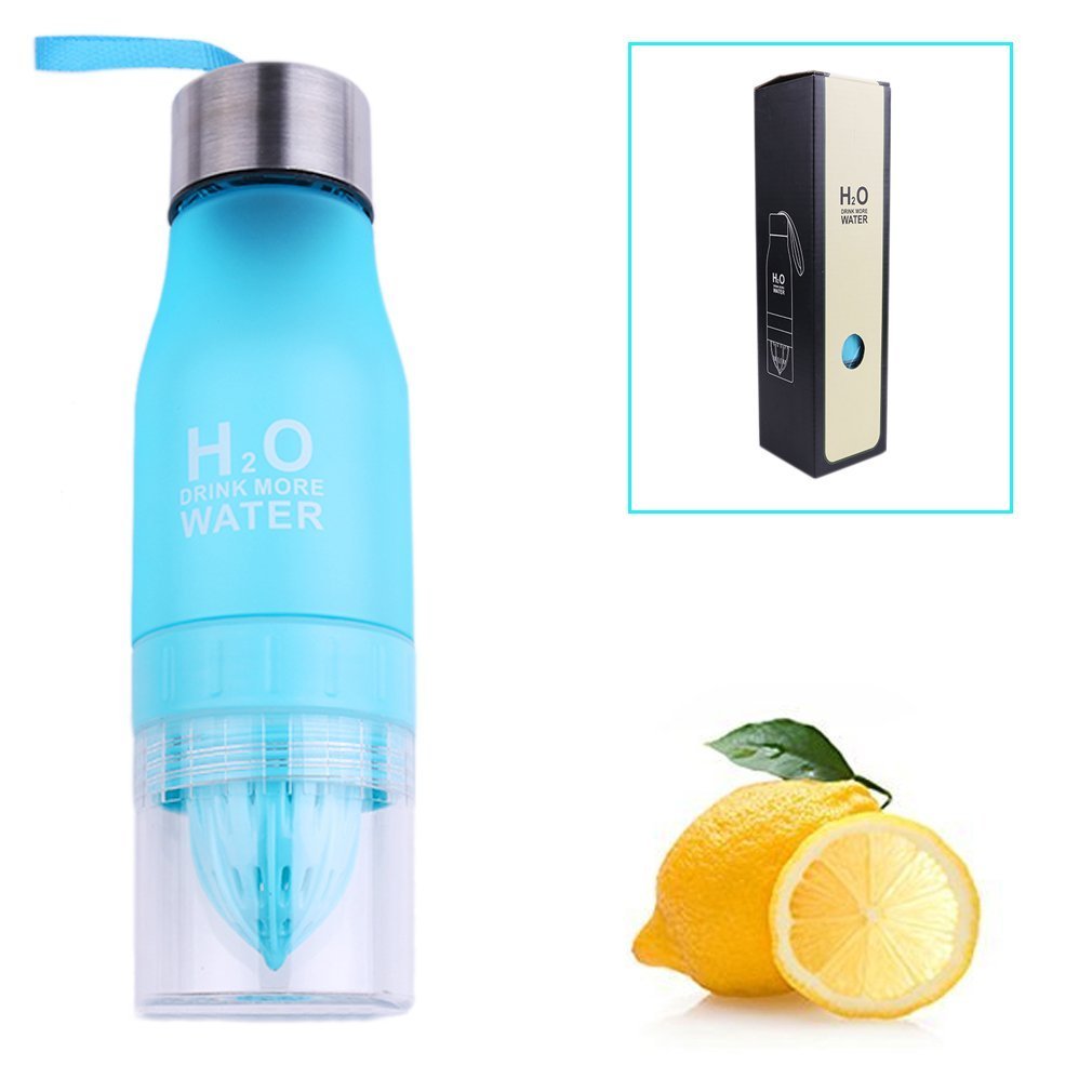 Water Bottle Cups Fruit Lemon 650ml H2O Infusing Health Juice Infuser Squeezer Cup Outdoor Sport Water Bottle - Save Your Money and Hydrate the Healthy Way - Multiple Colors - Blue