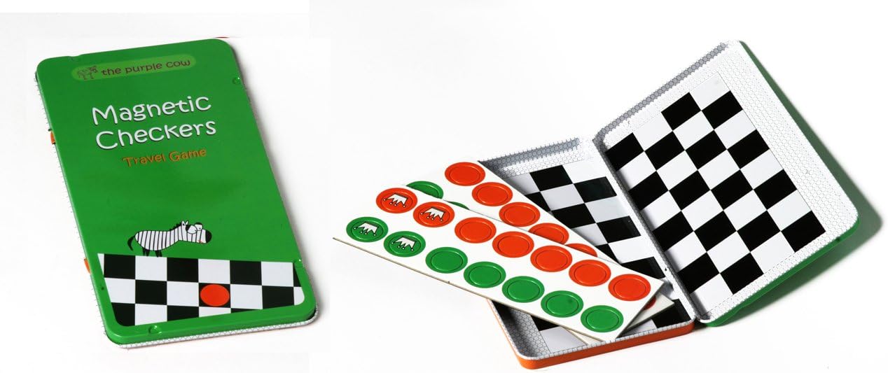 The Purple Cow PC797 Magnetic Game Box for kids and adults Checkers Travel, Green, pequeño - Image 5