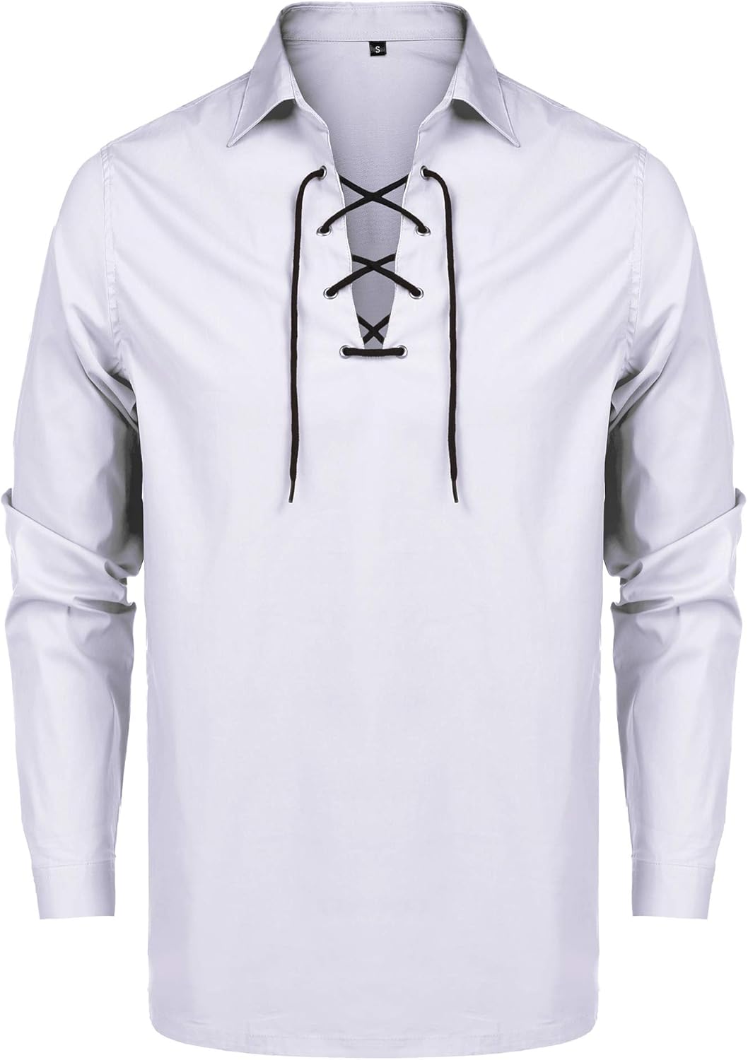 URRU Men's Pirate Shirt Scottish Jacobite Ghillie Kilt Shirt Lace Up Long Sleeve Medieval Shirts Tops S-XXL