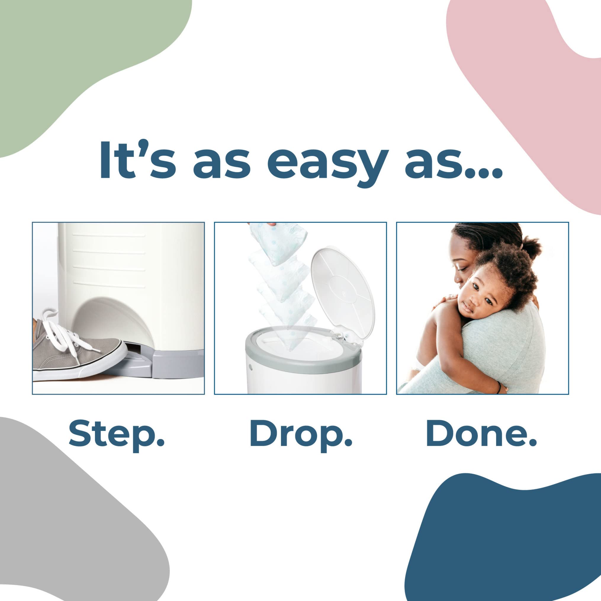 Diaper Dekor Plus Hands-Free Diaper Pail | White | Easiest to Use | Just Step–Drop–Done | Doesn’t Absorb Odors | 20 Second Bag Change | Most Economical Refill System | Great for Cloth Diapers