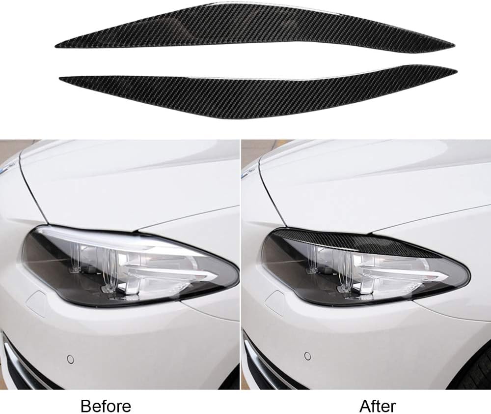 JXSMQC Carbon Fiber eyelid cover trim Headlight Eyebrow Eyelids Compatible For BMW F10 5 Series 2010-2013
