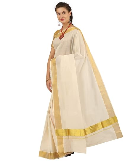 Women's Premium Cotton Kerala Kasavu Saree (Off White)
