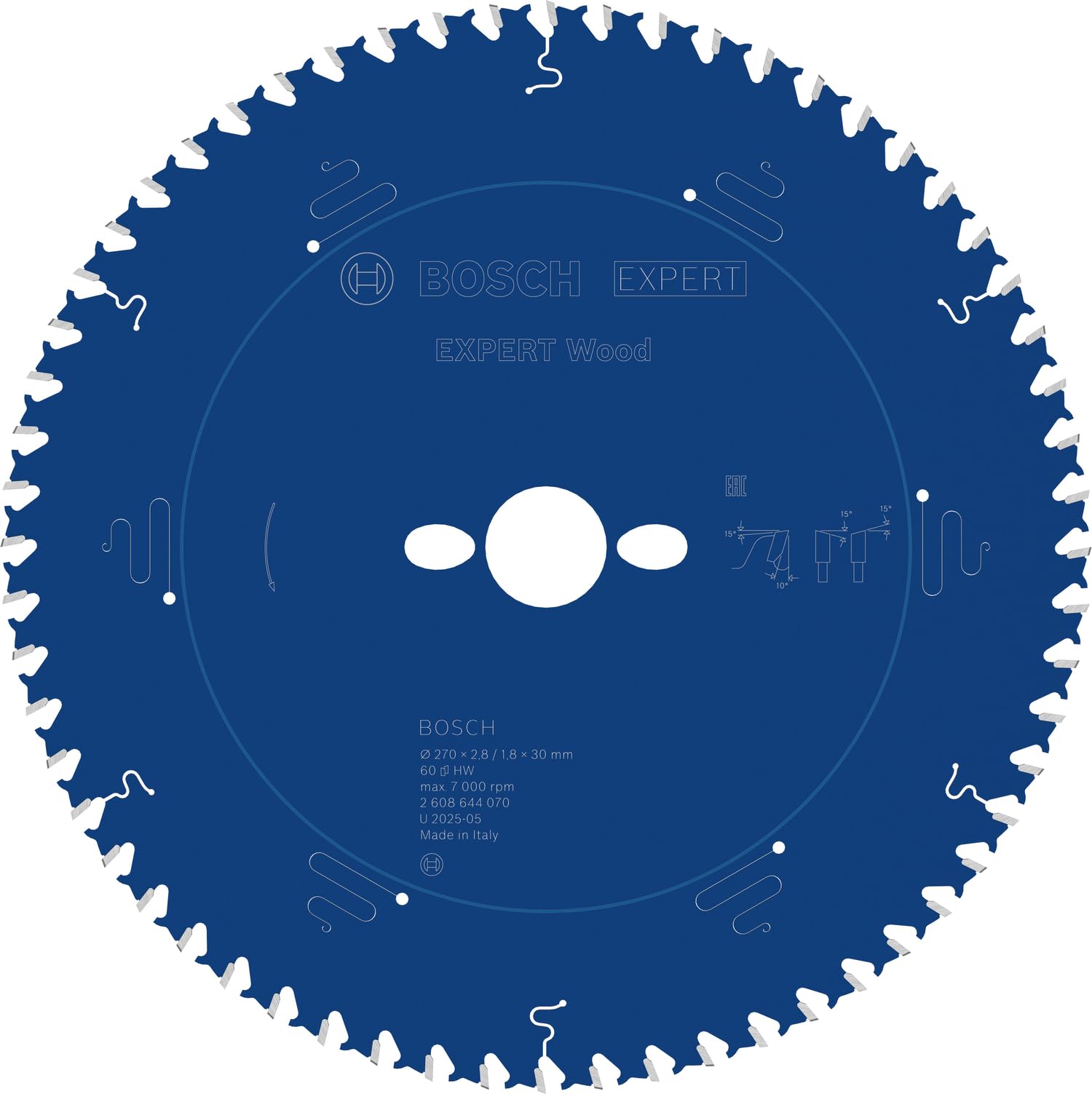 Bosch Accessories 2608644070 EXWOH 60 Tooth Top Precision Circular Saw Blade, 0 V, Blue
