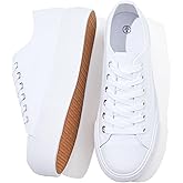 SERNIAL Womens White Platform Sneakers Low Top Platform Shoes Black Canvas Shoes for Women