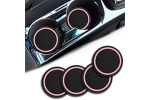 COUSLCD Car Cup Holder Coasters, Dustproof Automotive Interior Accessories Mat,2.75 Inch Non-Slip Insert Water Bottle Holder Pads, Universal for Vehicles, Trucks, RVs and More (Black/Pink, 4PCS)