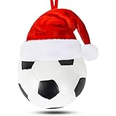 Subyan 4.7 Inches Christmas Soccer Ball Ornament with Red Santa hat, 2025 Resin Christmas Ball Ornaments for Christmas Tree Decoration, Holiday Hanging Balls Baubles for Home Party Supplies