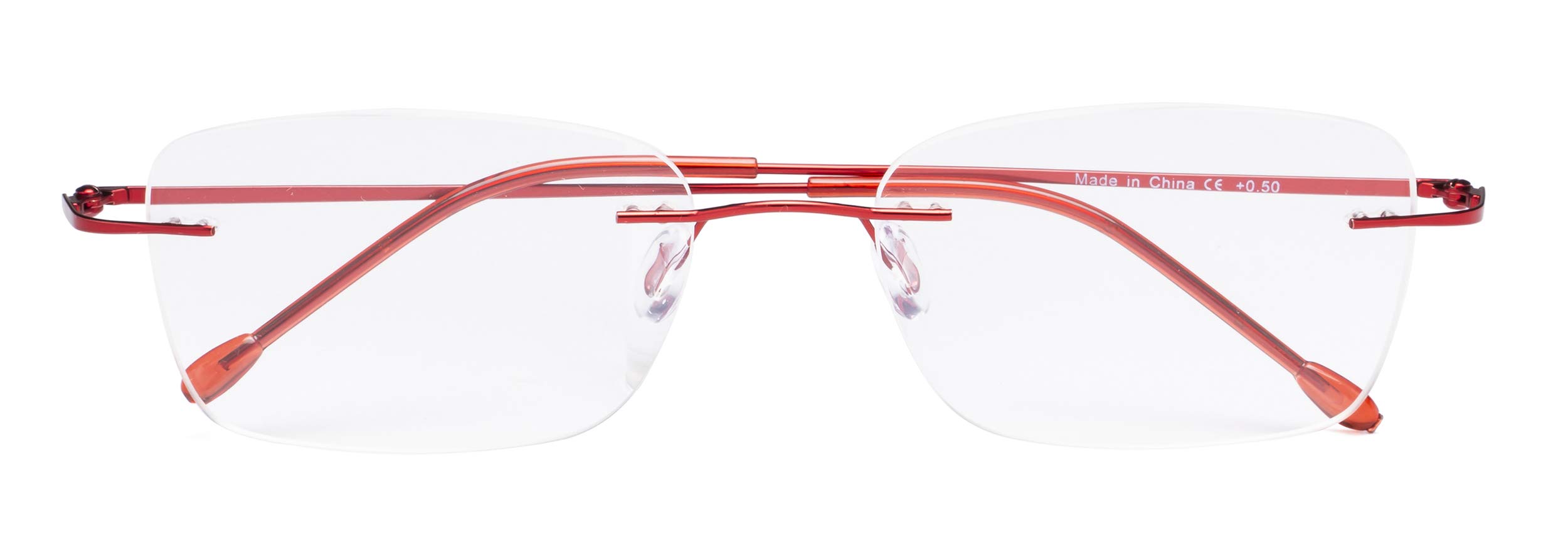 CessBlu Rimless Reading Glasses Design Readers for Women Men (Red) +1.25