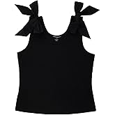 French Connection Women's Bow-Shoulder Tank – Ribbed Cotton Tank Top with Bow Tie Straps