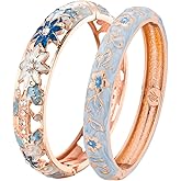 UJOY Vintage Cloisonne Jewelry Handcrafted Bracelets Gorgeous Enameled Flower Plated Cuff Bangles Gifts 88A