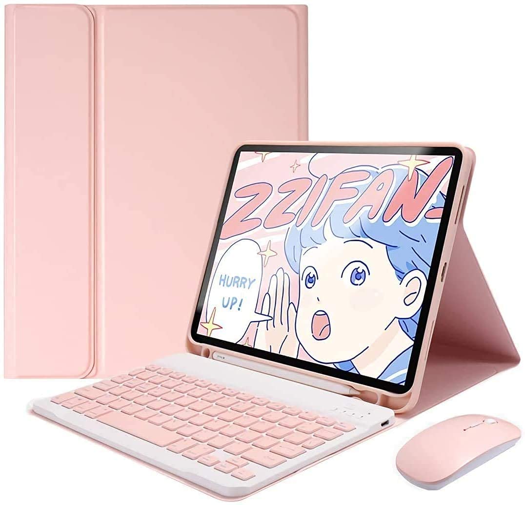 iPad Pro11 inch 2021 Keyboard Case with Mouse Detachable Wireless Bluetooth Keyboard Pencil Holder Slim Leather Smart Cover for iPad Pro 11 inch 3rd Gen (iPad Pro 11 2021, Pink)