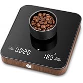 KitchenTour Coffee Scale with Timer, Small Espresso Scale 0.1g/2kg, Wood | Precision MIni Digital Weight Scale for Coffee &amp; Pour Over, LED Dispaly, AAA battery - 4.49"x4.49"x0.98"