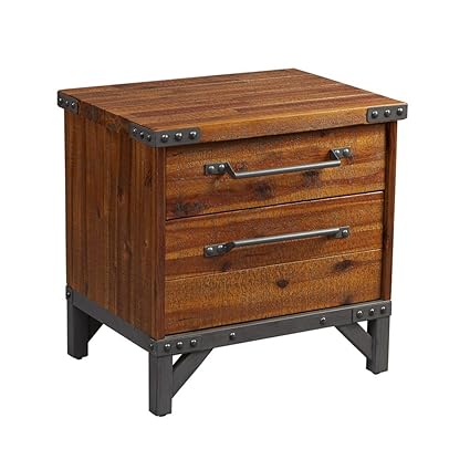 Industrial Rustic Wood And Metal 2 Drawer Side Table Nightstand Includes Modhaus Living Pen