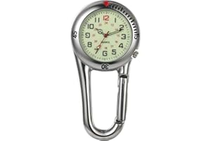 JewelryWe Men Women Clip-on Quartz Watch Luminous Face Glow in The Dark Backpack Buckle Belt fob Watch for Rock Climbing Doctors Nurses Chefs