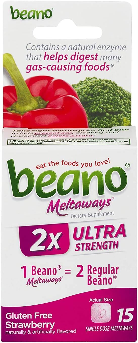 beano Strawberry Meltaways Gas Prevention | Bloating Relief | 15 Count | Packaging May Vary: Health & Personal Care