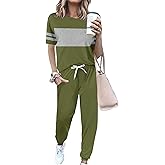 KBKBSN Women 2 Piece Outfits 2026 Summer Casual Tracksuit Short Sleeve Sweatpants Lounge Sets Travel Sweatsuits with Pocket