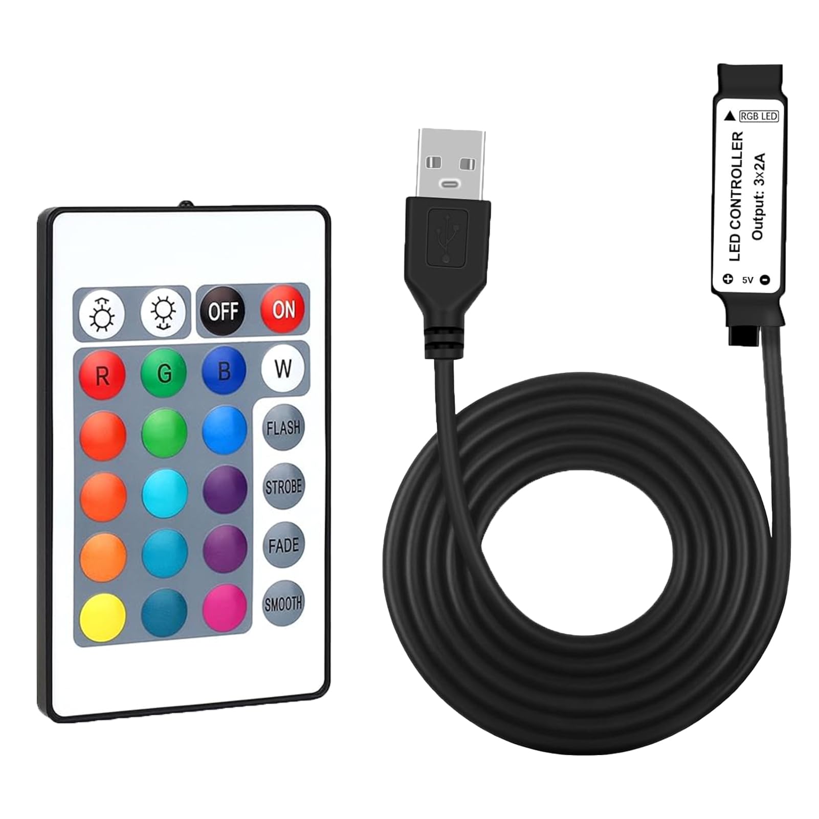 Domicubes 24 Keys USB IR Strips Controller, Wireless LED Remote Controller Adjustable RGB Control Box Dimmer, Addressable Mini LED Strips for 5050 3528 RGB LED Light Strip