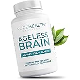 PUREHEALTH RESEARCH Ageless Brain Supplements for Memory and Focus - Nootropic Brain Health Supplement for Adults - with Bacopa Monieri, Alpha GPC, L-Tyrosine, Vitamin B6, Niacin & More, 60 Capsules