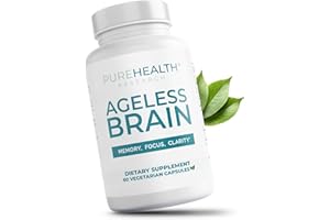 PUREHEALTH RESEARCH Ageless Brain Supplements for Memory and Focus - Nootropic Brain Health Supplement for Adults - with Bacopa Monieri, Alpha GPC, L-Tyrosine, Vitamin B6, Niacin & More, 60 Capsules