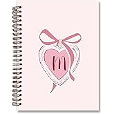 KDHTY Coquette Pink Bow Initial Letter M Spiral Notebook, Preppy Girly Cute School Supplies Journal for Women, Monogrammed Gifts for Women,Aesthetic Spiral Notebook,Girly Office Supplies,Back to School Supplies 5.5x8.3