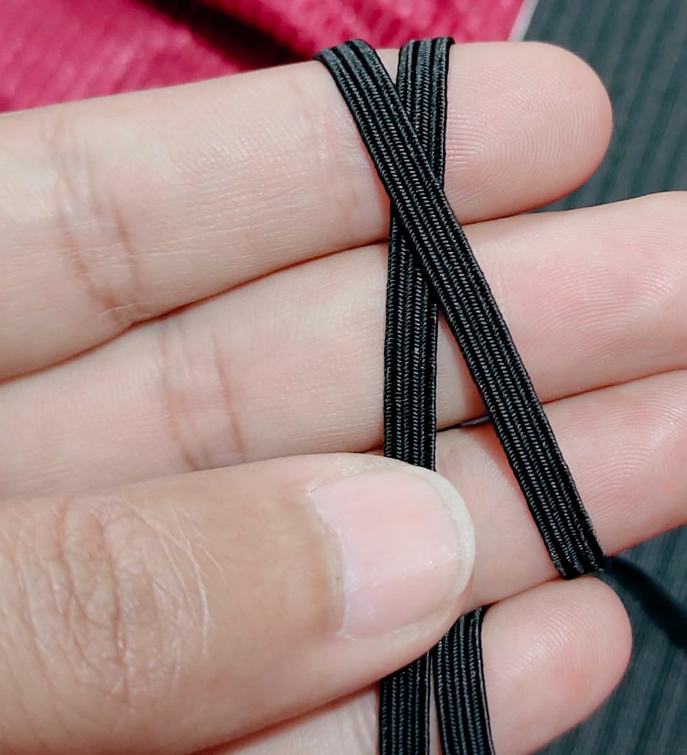 Noshad® Black, 5mm - 1/5" Flat Elastic Band Cord for Sewing, Dressmaking, Haberdashery and Clothing DIY Arts and Crafts Accessory, Material, Supplies (20Meter - 22Yard)