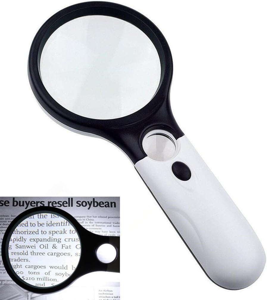 Emwel Magnifier 3 LED Light, 3X 45X Handheld Illuminated Magnifier Super High Clarity Lighted Reading Magnifying Glass Lens Jewelry Loupe Crafts - 3 x AAA Batteries Not Included …
