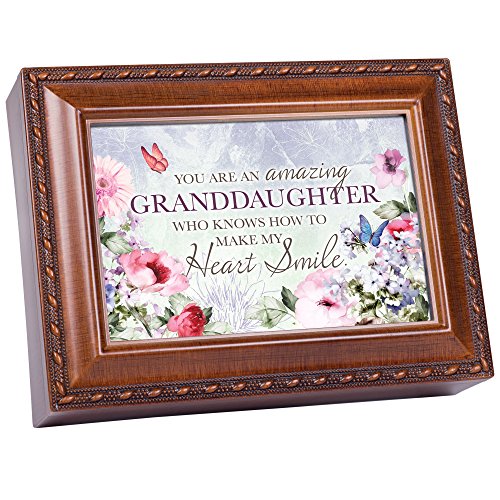 Cottage Garden Granddaughter My Heart Woodgrain Rope Trim Music Box Plays You are My Sunshine
