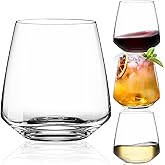 Stemless Wine Glasses Set of 4-15 oz Clear-Modern Hand-Blown Wine Glasses, European Design Crystal Glass For Red & White Wine, Unique Gifts for Wedding, Birthday,Valentine's Day