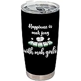 BEHIFL Mahjong Gifts Tumbler, Mah Jong Accessories Stainless Steel Tumbler with Lid and Straw 20oz, Gifts for Mahjong Players Lovers Travel Coffee Cup