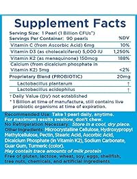 Perla de la Tierra Vitamina D3 5000 UI & Vitamina K2 + Probióticos - 90 Días de Suministro -...