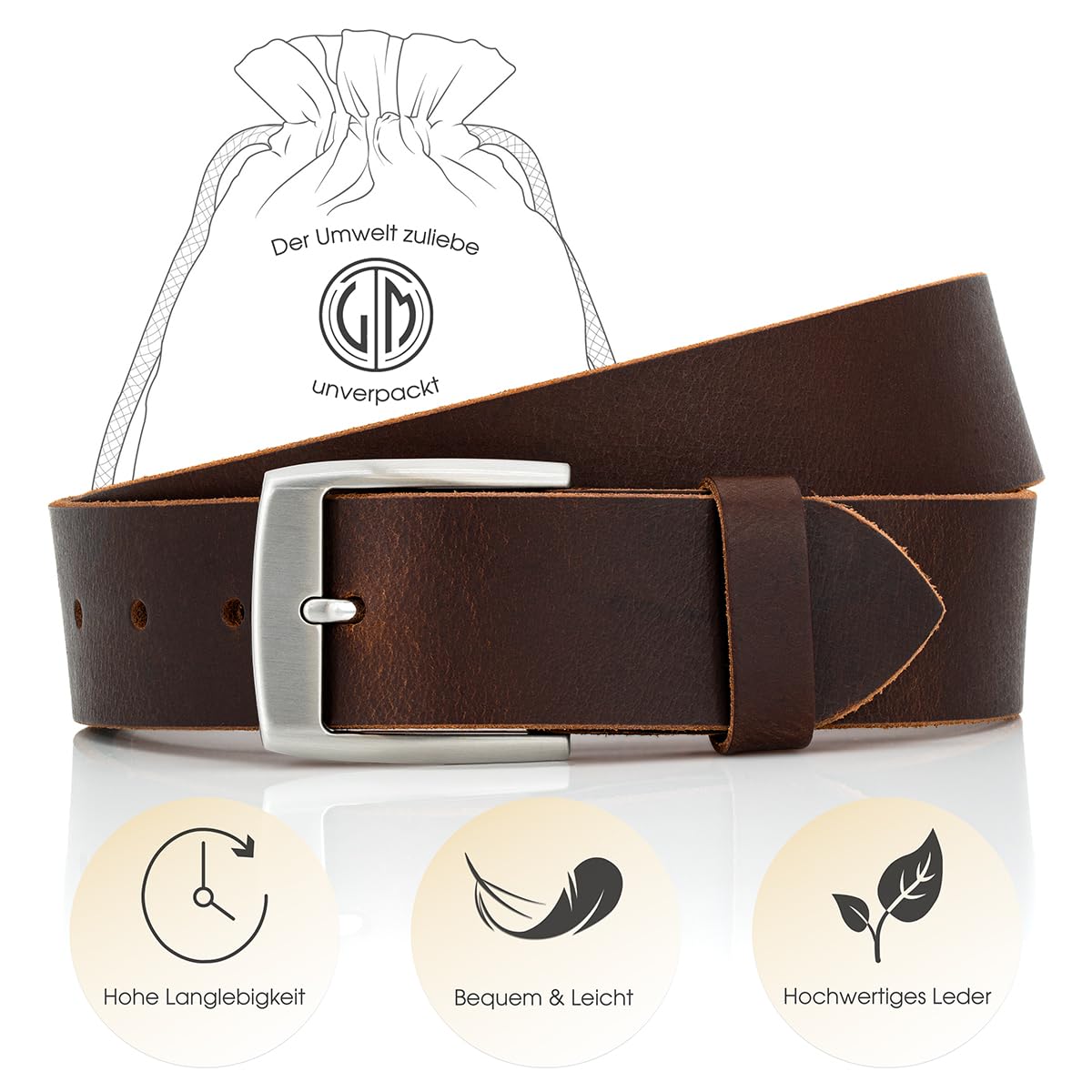 LINDENMANN Leder-Gürtel Herren 40 mm breit, Gürtel Herren Vollledergürtel aus Büffelleder braun 4