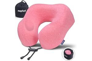 napfun Neck Pillow for Traveling, Upgraded Travel Neck Pillow for Airplane 100% Pure Memory Foam Travel Pillow for Flight Headrest Sleep, Portable Plane Accessories, Rose